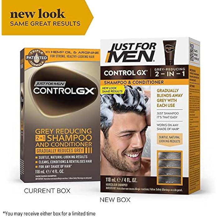 Just For Men Control GX Grey Reducing 2-in-1 Shampoo and Conditioner, Gradual Hair Color for Stronger and Healthier Hair, 4 Fl Oz - Pack of 1 (Packaging May Vary) - Image 2